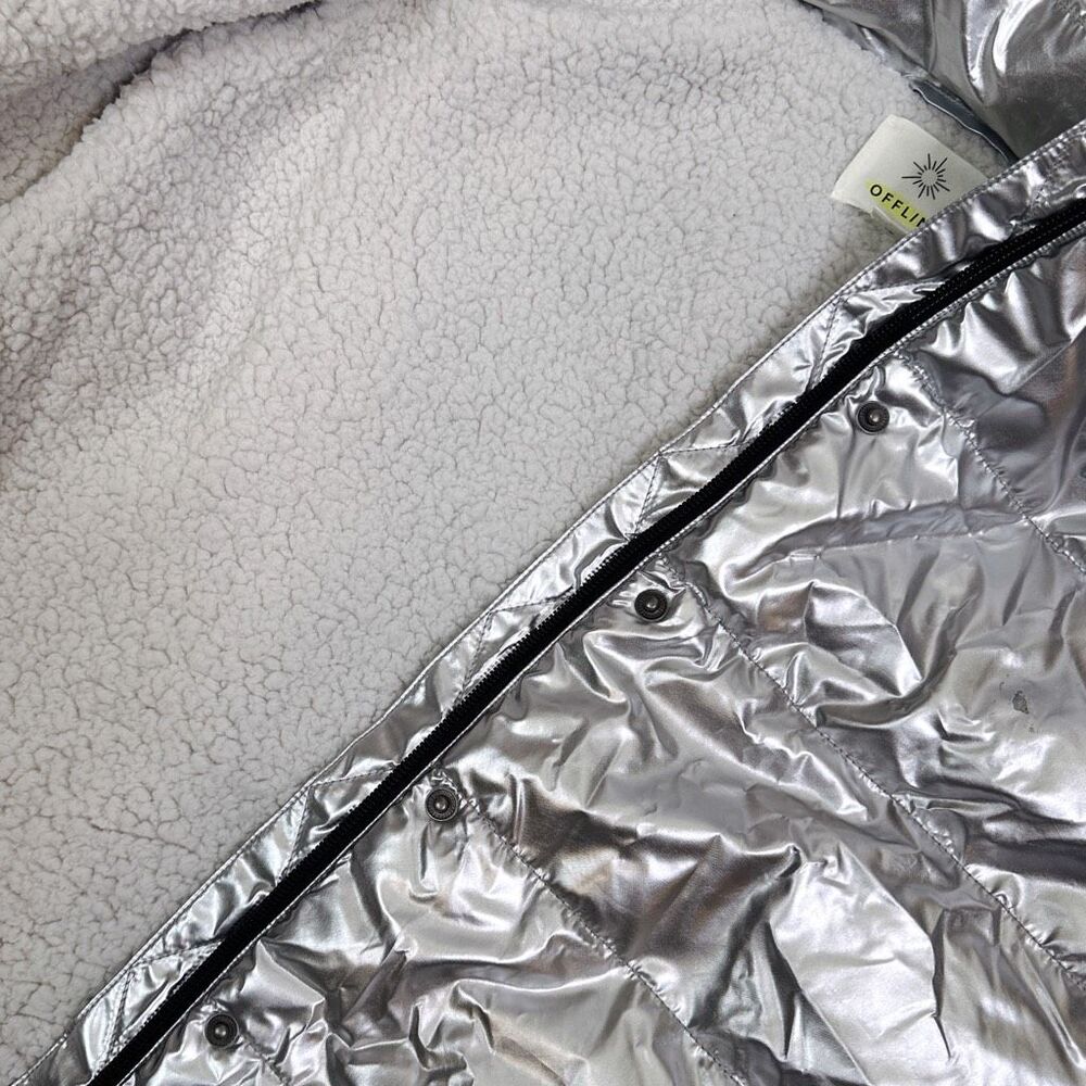 Offline By Aerie Sherpa Lined Metallic Silver Puf… - image 3